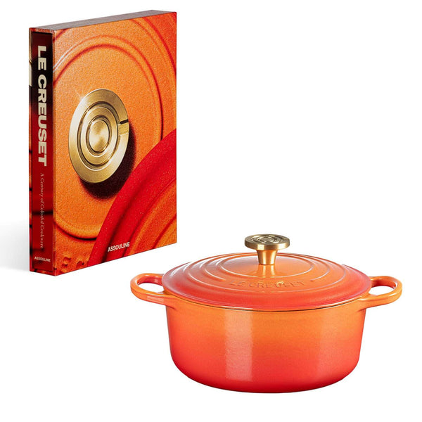 Le Creuset Limited Edition Signature 24cm Cast Iron Round Casserole - Flamme Doree