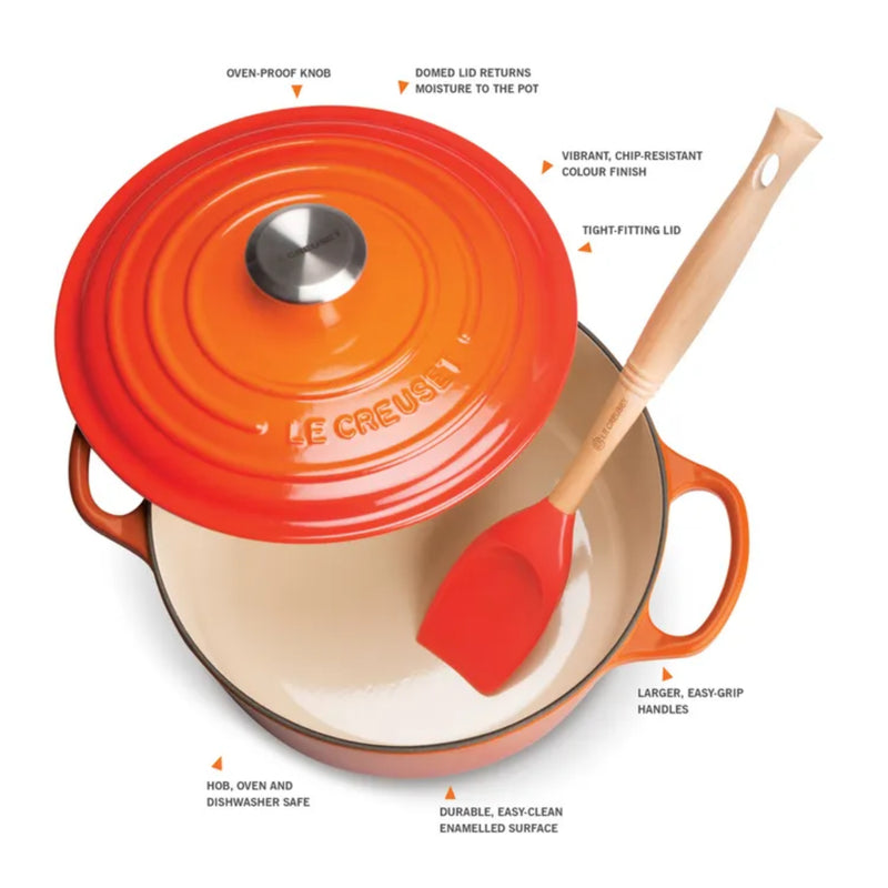 Le Creuset Signature Cast Iron Deep Round Casserole & 3 Piece Rectangular Oven Dish Set - Volcanic