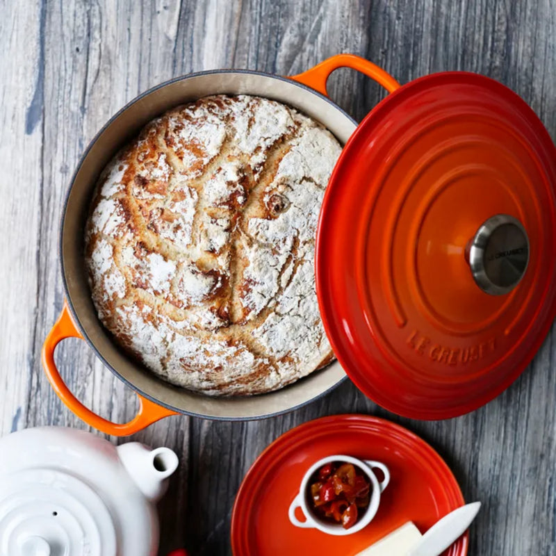 Le Creuset Signature Cast Iron Deep Round Casserole & 3 Piece Rectangular Oven Dish Set - Volcanic