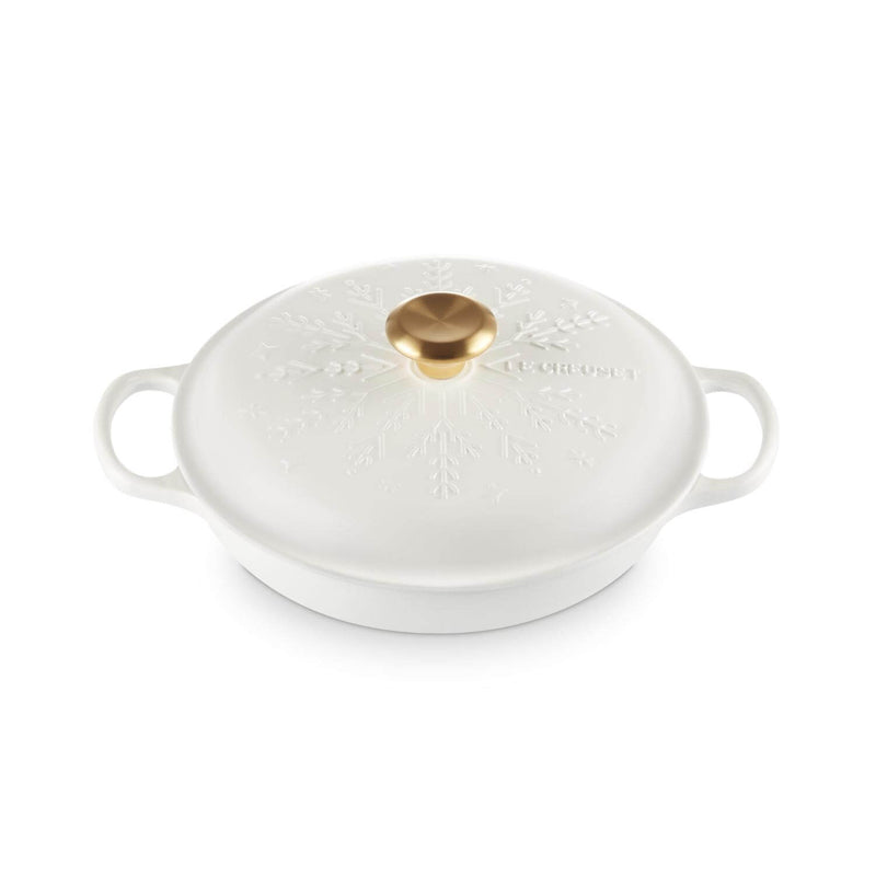 Le Creuset Signature 26cm Cast Iron Christmas Shallow Casserole - Snowflakes