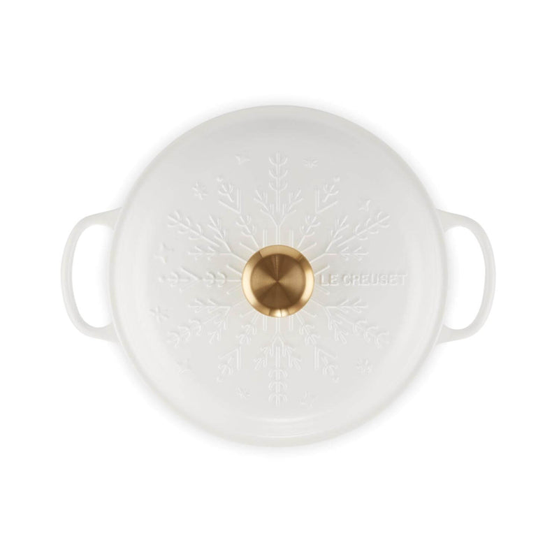 Le Creuset Signature 26cm Cast Iron Christmas Shallow Casserole - Snowflakes