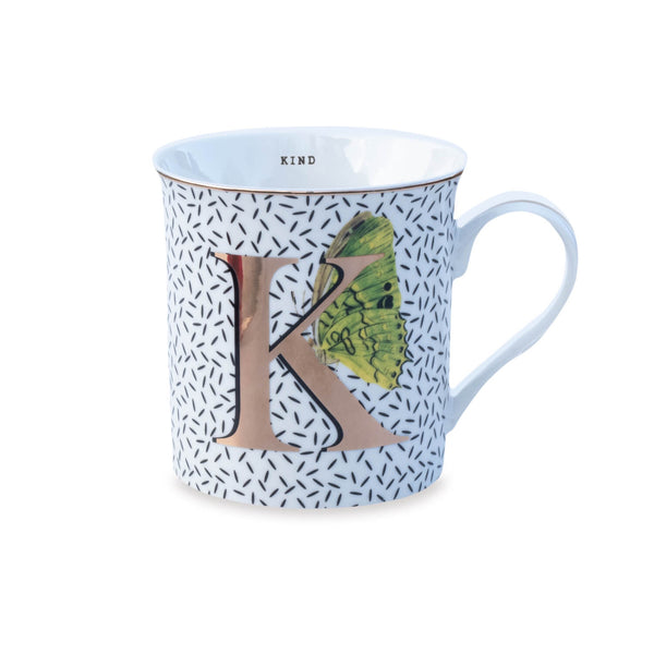 Yvonne Ellen Bone China 330ml Alphabet Mug - K