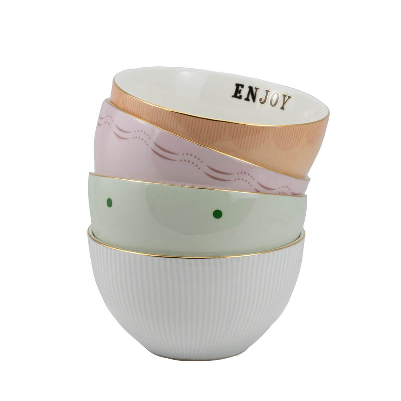 Yvonne Ellen 4-Piece Fine China Cereal Bowls - Slogan