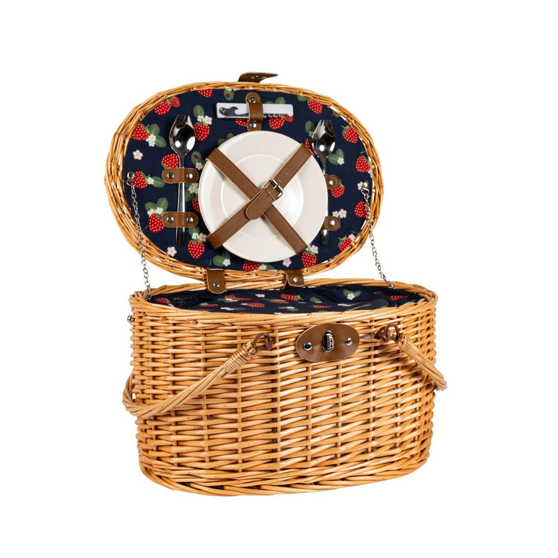 Navigate Strawberries & Cream 2-Person Insulated Wicker Picnic Basket