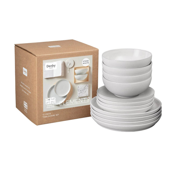Denby Elements 12-Piece Coupe Dinner Set - Stone White