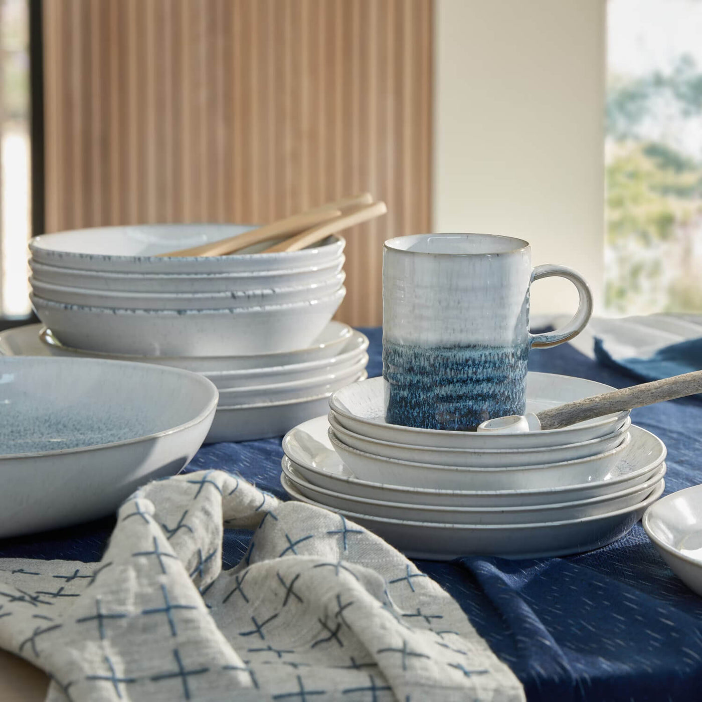 Buy Denby Kiln 12 Piece Dinnerware Set Blue Potters Cookshop