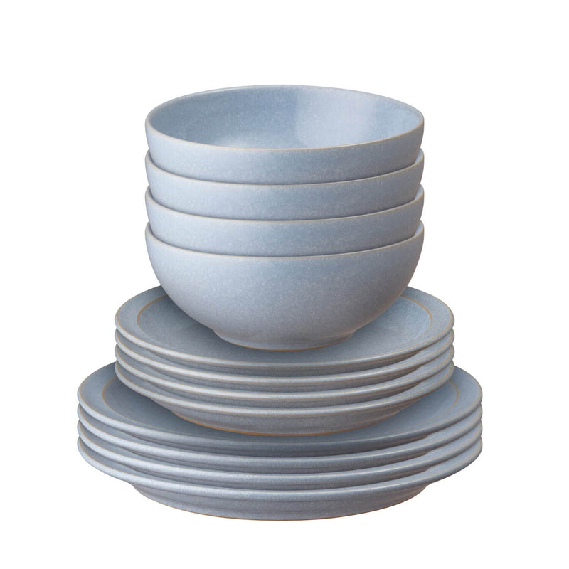 Denby Stoneware 12 Piece Dinnerware Set - Sky Blue