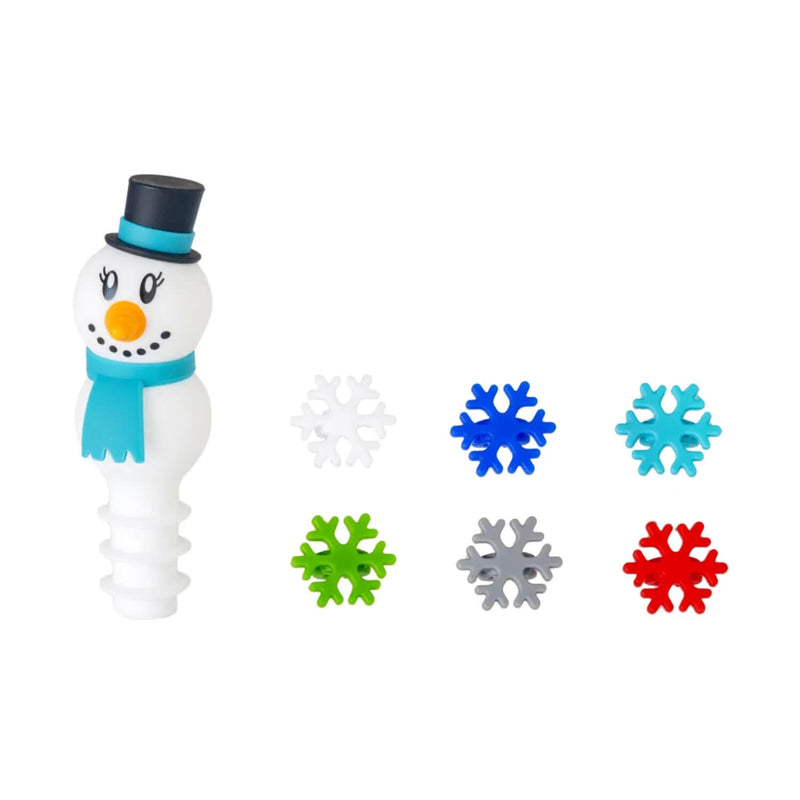 Silicone Bottle Stop and Wine Glass Charm  Set - Snowman