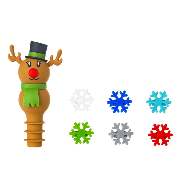 Silicone Bottle Stop and Wine Glass Charm Set - Rudolph