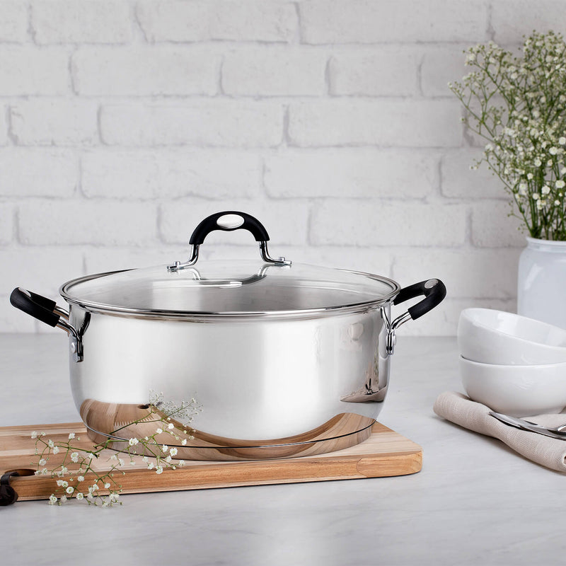 Tramontina Astro Silicone Stainless Steel Tri-Ply Shallow Casserole Dish with Glass Lid - 30cm
