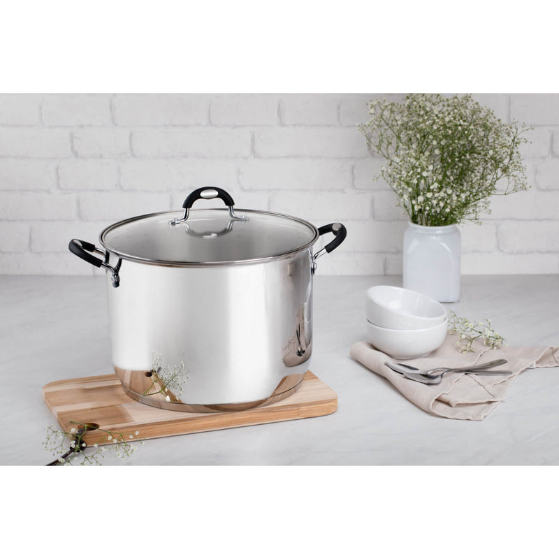 Tramontina Astro Silicone Stainless Steel Tri-Ply Stock Pot with Glass Lid - 28cm