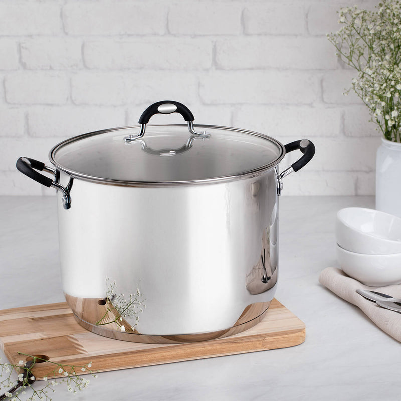 Tramontina Astro Silicone Stainless Steel Tri-Ply Stock Pot with Glass Lid - 28cm