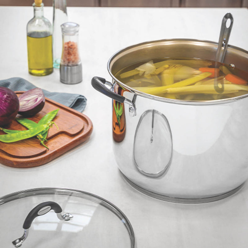 Tramontina Astro Silicone Stainless Steel Tri-Ply Stock Pot with Glass Lid - 30cm