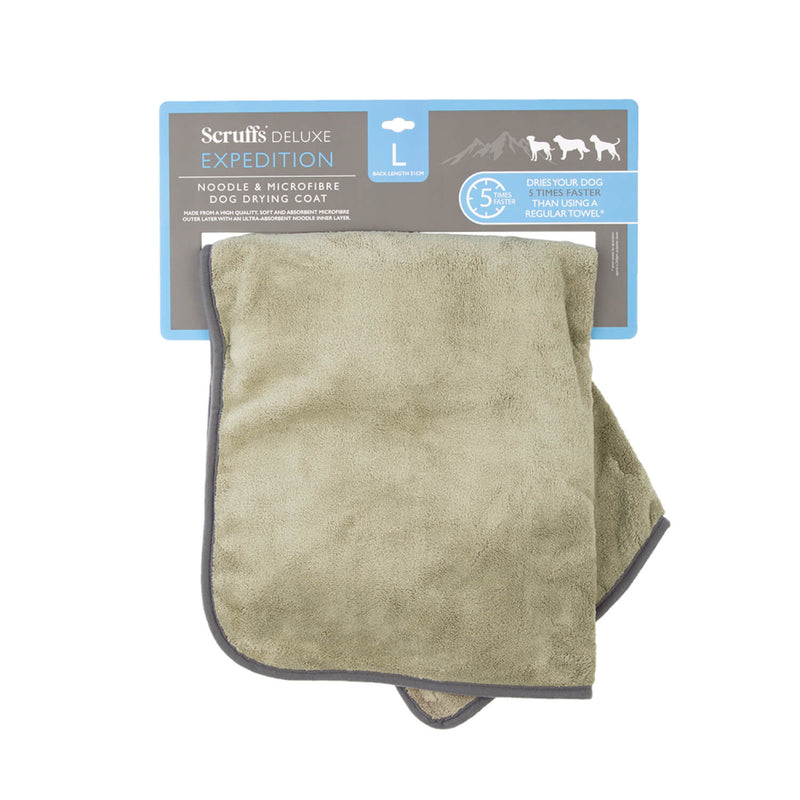 Scruffs Expedition Deluxe Noodle & Microfibre Dog Drying Coat - Large - Khaki Green