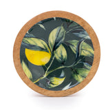 Candlelight 13cm Mango Wood Round Dish - Lemons & Leaves - Green