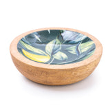 Candlelight 13cm Mango Wood Round Dish - Lemons & Leaves - Green