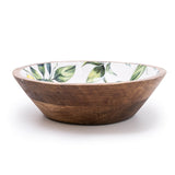 Candlelight 24cm Mango Wood Round Dish - Lemons & Leaves - White