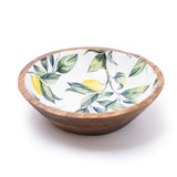 Candlelight 24cm Mango Wood Round Dish - Lemons & Leaves - White