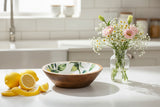 Candlelight 24cm Mango Wood Round Dish - Lemons & Leaves - White