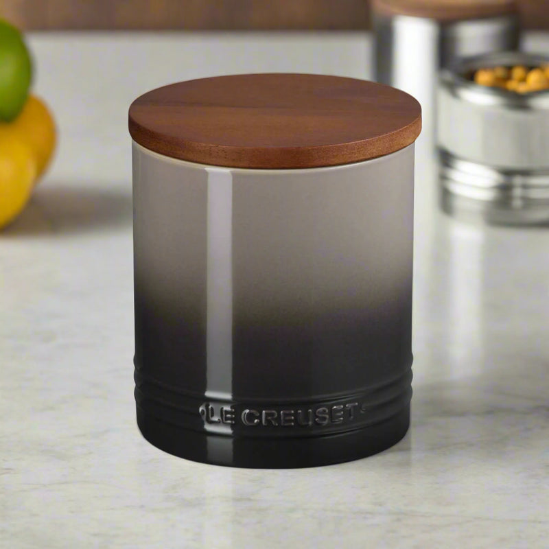 Le Creuset Stoneware Signature 1.1 Litre Storage Jar with Wooden Lid - Flint