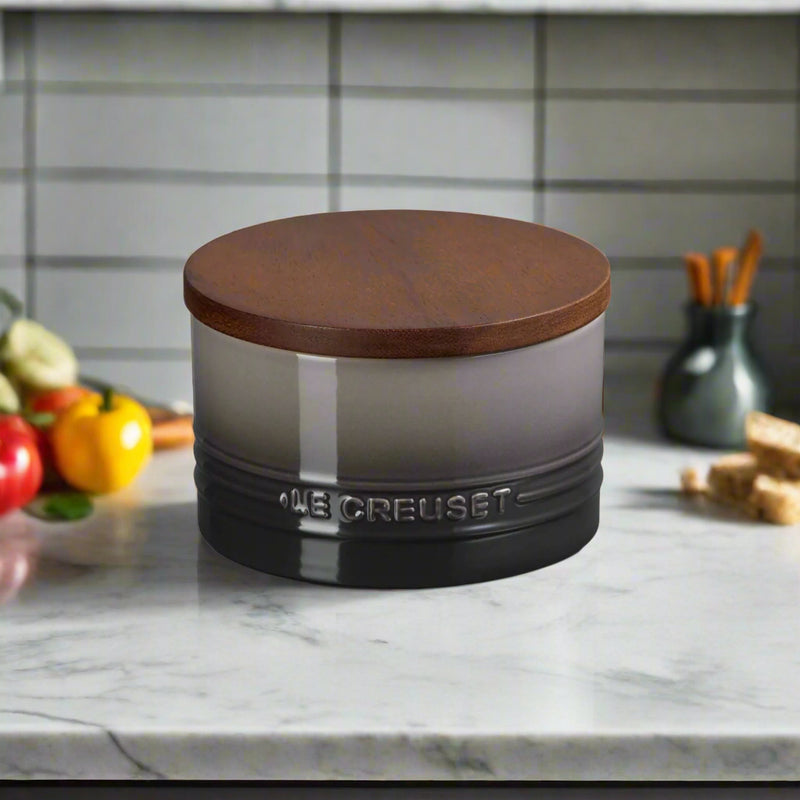 Le Creuset Stoneware Signature 470ml Storage Jar with Wooden Lid - Flint