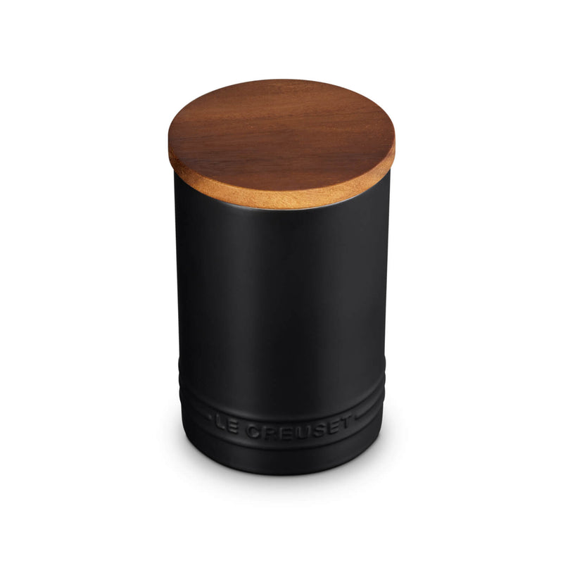 Le Creuset Stoneware Signature 770ml Storage Jar with Wooden Lid - Matte Black