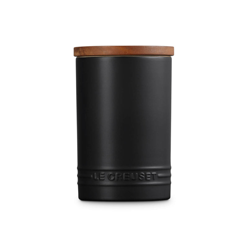 Le Creuset Stoneware Signature 770ml Storage Jar with Wooden Lid - Matte Black