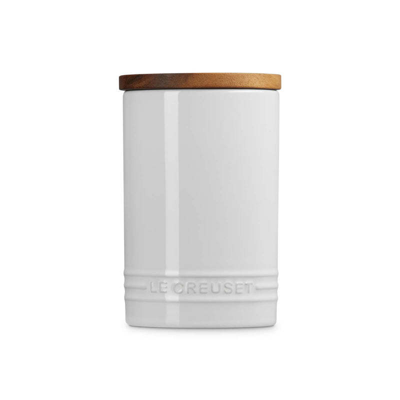 Le Creuset Stoneware Signature 770ml Storage Jar with Wooden Lid - White