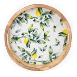 Candlelight 30cm Mango Wood Round Serving Tray - Lemons & Leaves