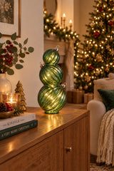 Candlelight 36.5cm 3 Stacking Glass Bauble LED Light - Green