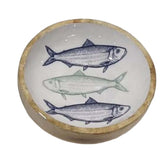 Candlelight 13cm Mango Wood Round Dish - Sardines - White