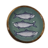 Candlelight 13cm Mango Wood Round Dish - Sardines - Green