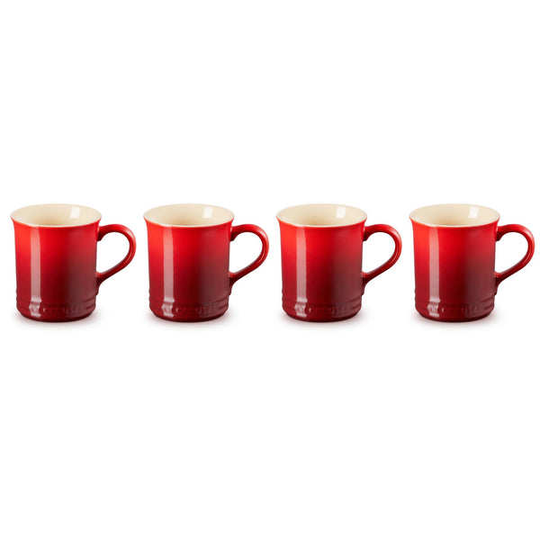 Le Creuset Seattle 400ml Stoneware 4-Piece Mug Set - Cerise