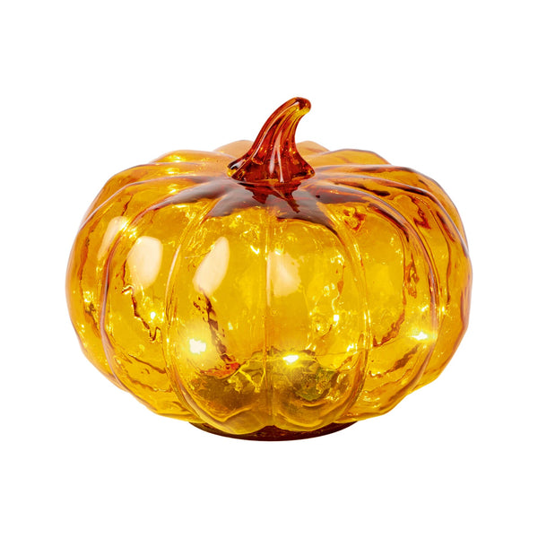 Premier Lit 13cm Battery Operated Light Up Glass Pumpkin - Orange