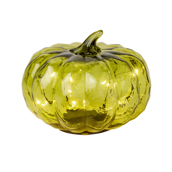 Premier Lit 13cm Battery Operated Light Up Glass Pumpkin - Green