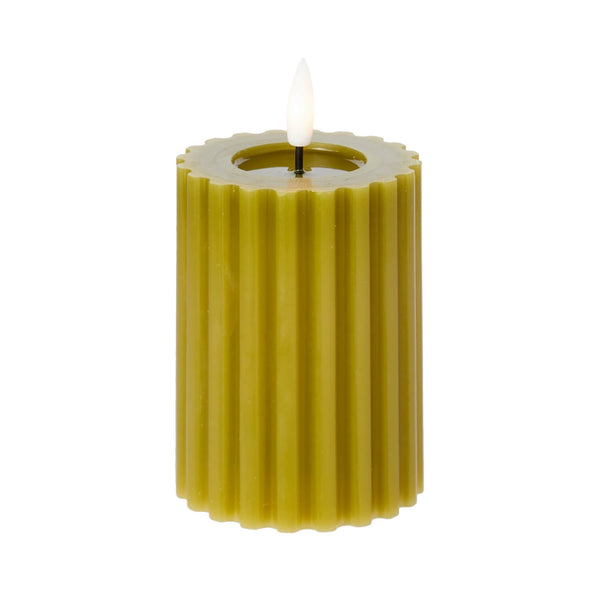 Premier Flickabright 10cm Wax Effect Battery LED Fluted Candle With Timer - Olive