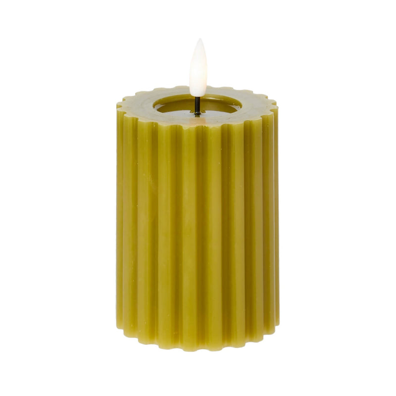 Premier Flickabright 10cm Wax Effect Battery LED Fluted Candle With Timer - Olive