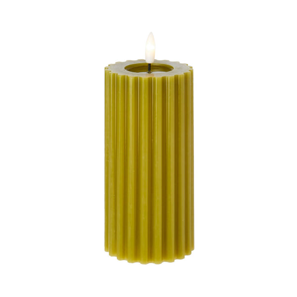 Premier Flickabright 15cm Wax Effect Battery LED Fluted Candle With Timer - Olive