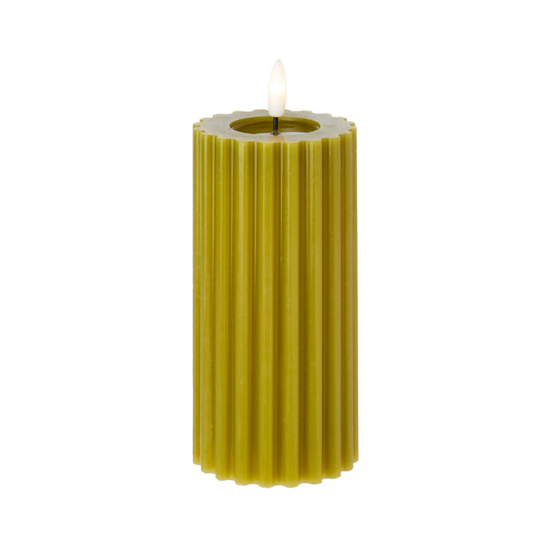 Premier Flickabright 15cm Wax Effect Battery LED Fluted Candle With Timer - Olive