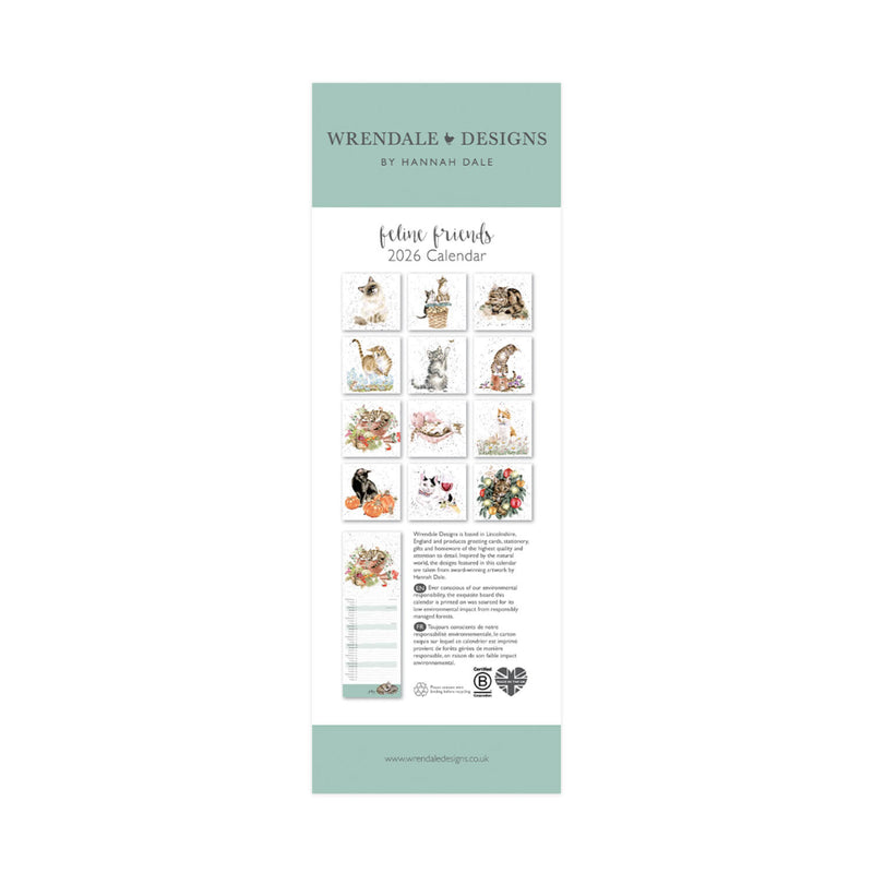 Wrendale Designs by Hannah Dale 2026 Slim Calendar - Feline Friends