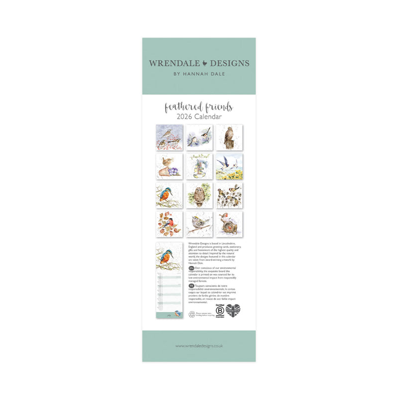 Wrendale Designs by Hannah Dale 2026 Slim Calendar - Feathered Friends