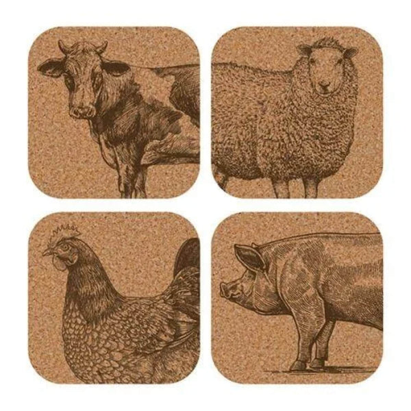 iStyle Rural Roots 4 Piece Square Coaster Set - Farm Animals