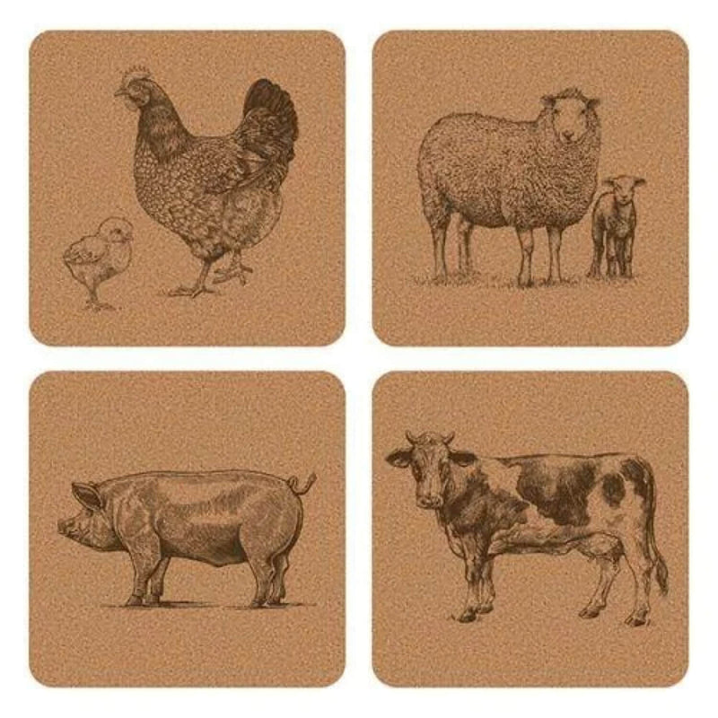 iStyle Rural Roots 4 Piece Square Placemat Set - Farm Animals