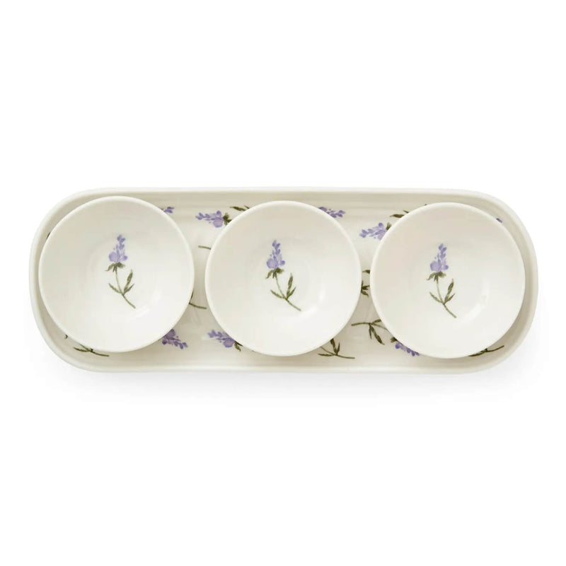 Sophie Conran Porcelain 3 Dip Bowls & Tray Set - Lavandula
