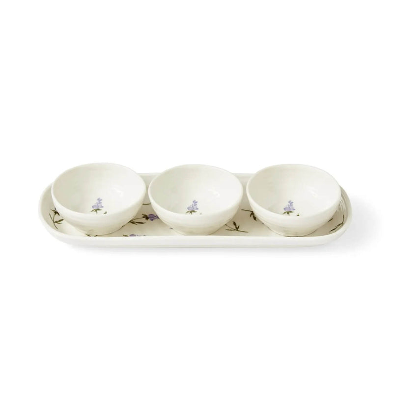 Sophie Conran Porcelain 3 Dip Bowls & Tray Set - Lavandula