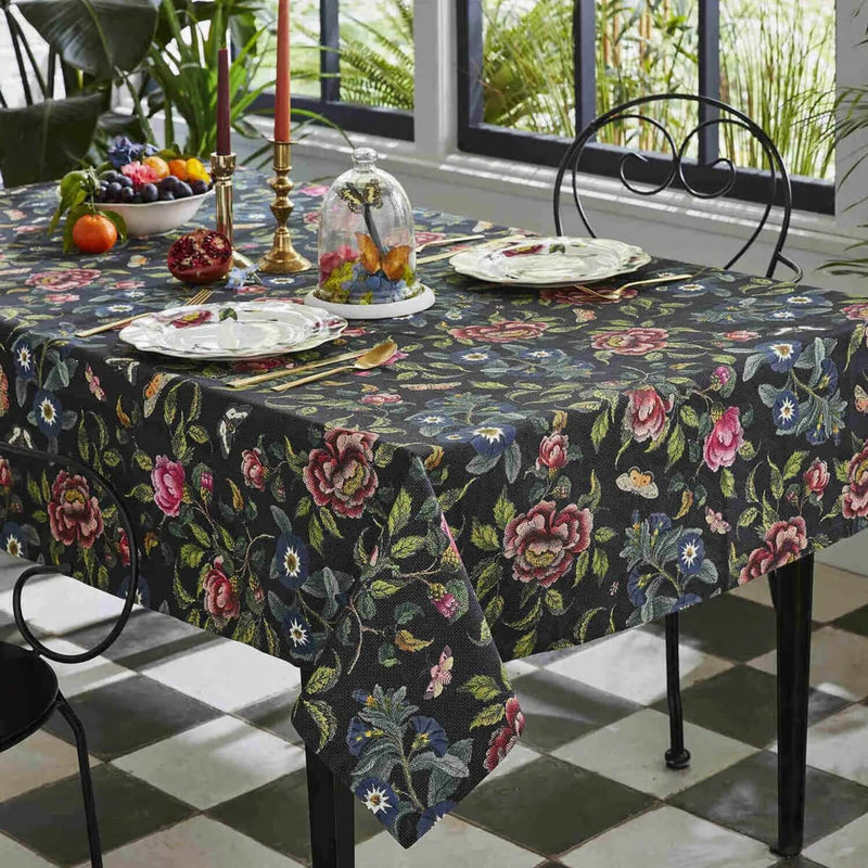 Spode Creatures of Curiosity 100% Cotton Tablecloth - Floral/Black