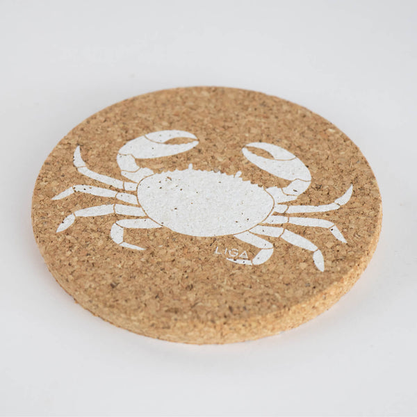 Liga Round Cork Coaster - Crab - White