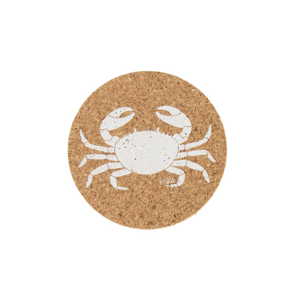 Liga Round Cork Coaster - Crab - White