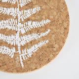 Liga Round Cork Coaster - Fern - White