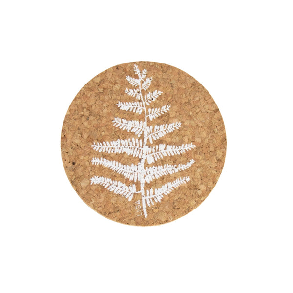 Liga Round Cork Coaster - Fern - White
